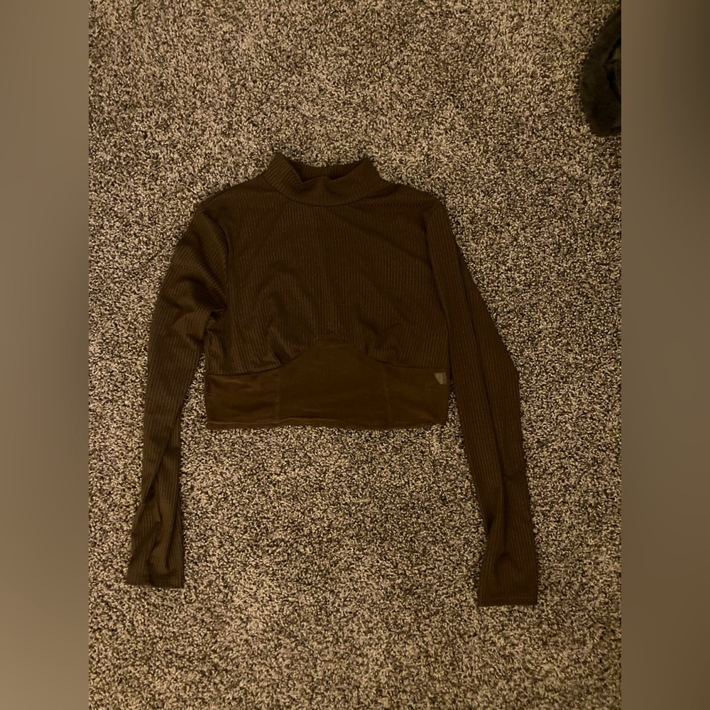 Striped brown crop top with mesh torso from shein